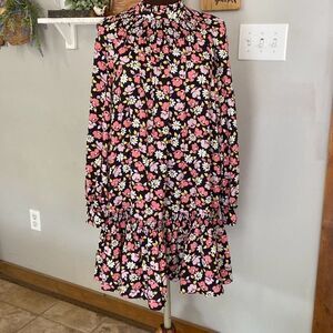 Kate Spade Road trip floral shift dress size small black pink floral long sleeve